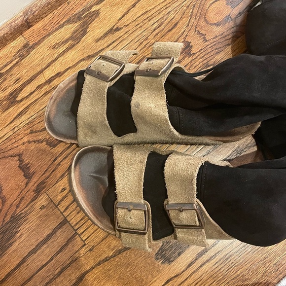 Birkenstock Brown Khaki Suede Slip-On Sandals - Picture 4 of 6
